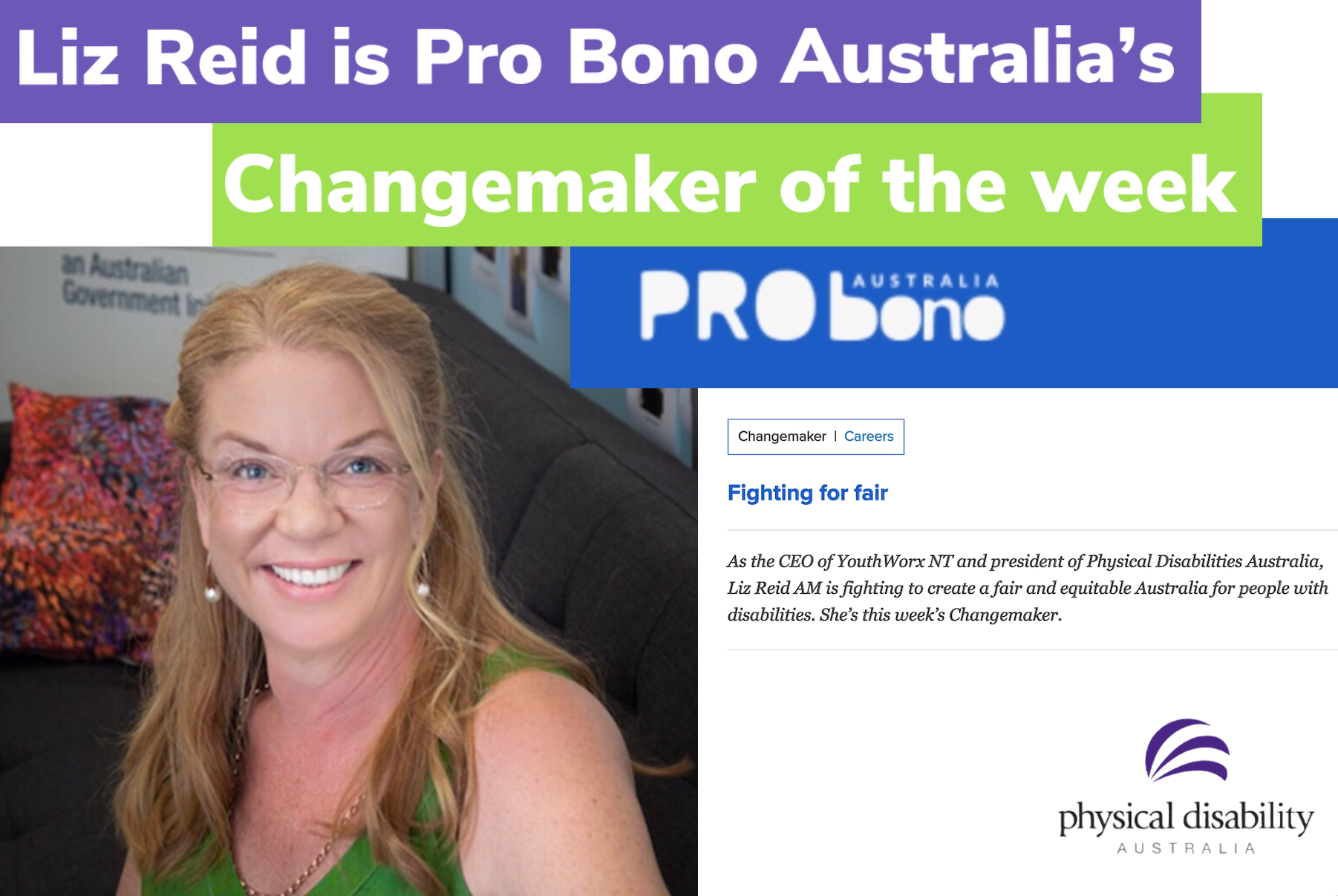PDA President Liz Reid is Pro Bono Australia’s “Changemaker of the Week”